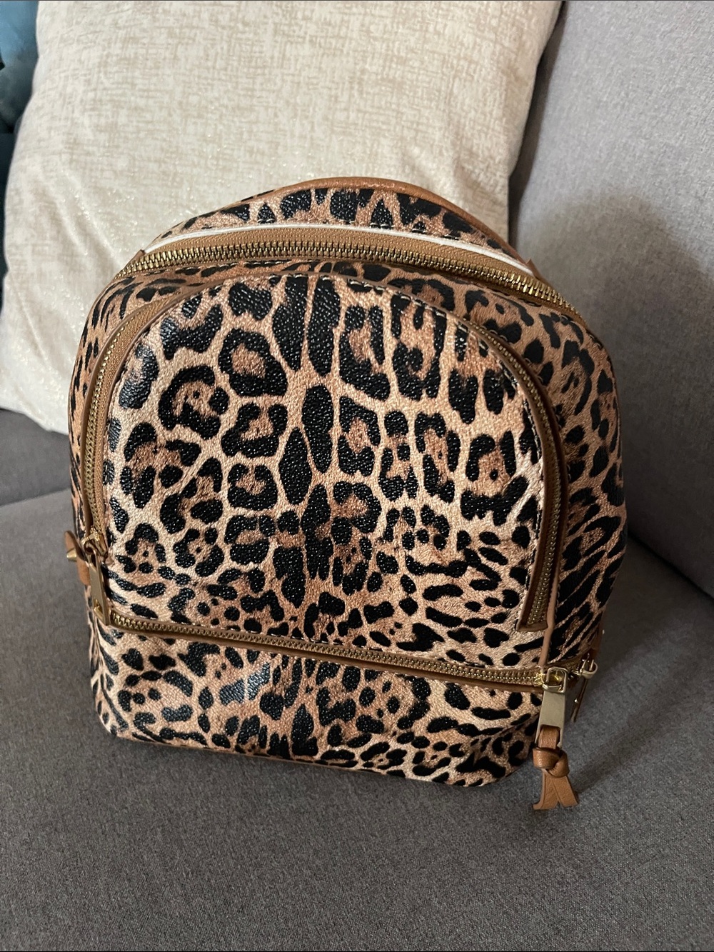 Leopard Print Mini Backpack in Brown